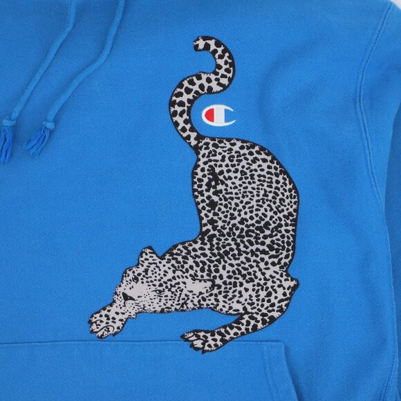 Upcycled Reworked Champion Reverse Weave Jaguar Animal Hoodie Size L - Picture 5 of 10